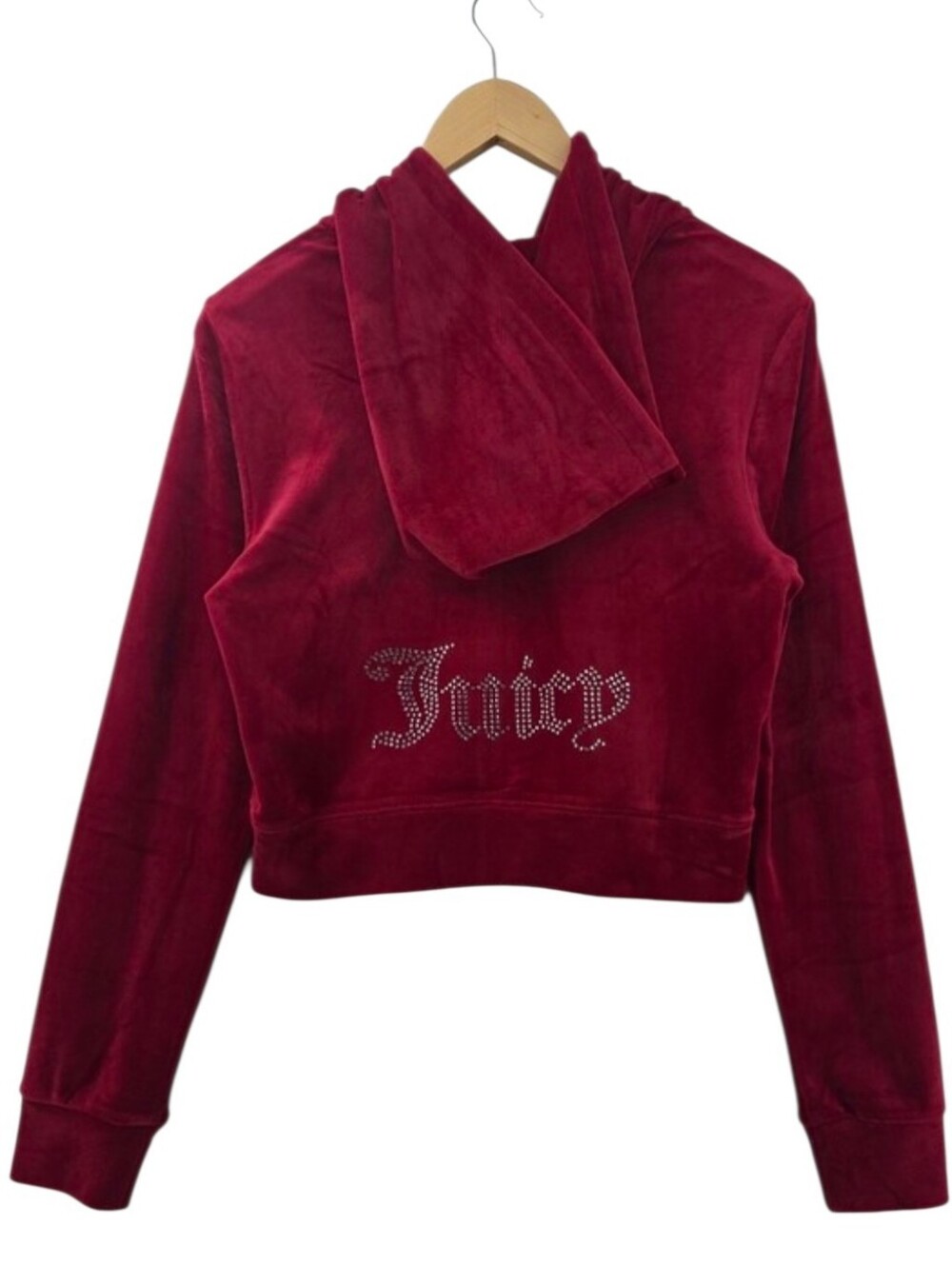 Juicy Couture Bling Red Velour Zip-up Hoodie Women's Size Medium Y2K